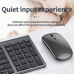 Silent Bluetooth Keyboard and Mouse Set - Multi-Device, Rechargeable, Full-Size for Laptop and PC