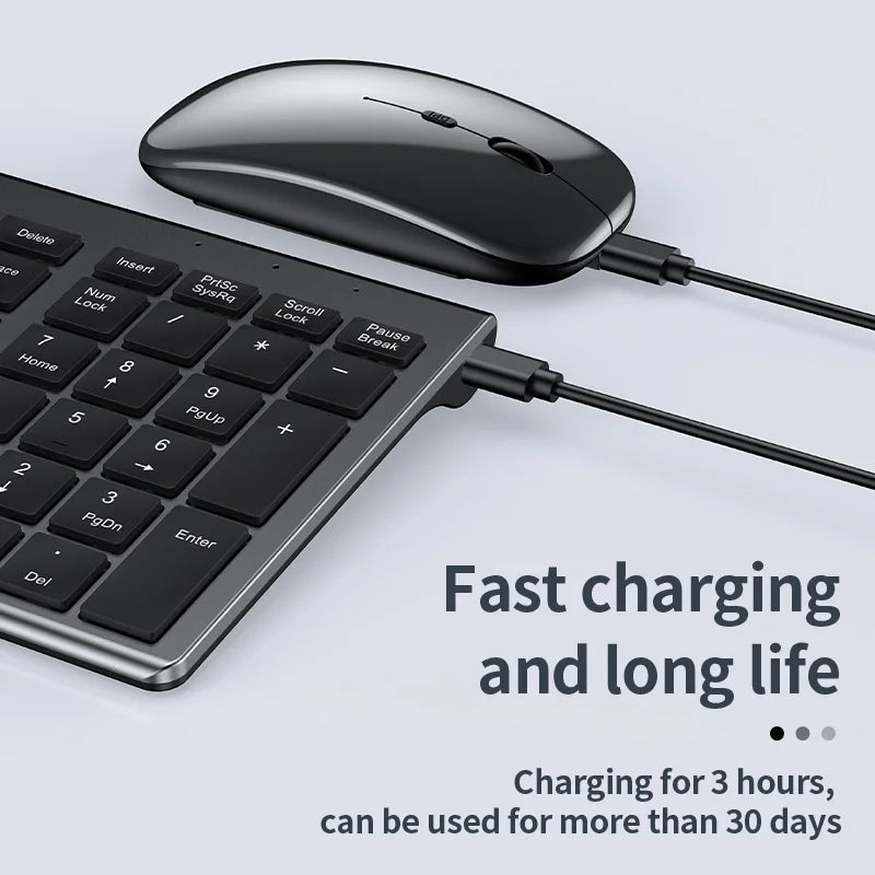 Silent Bluetooth Keyboard and Mouse Set - Multi-Device, Rechargeable, Full-Size for Laptop and PC
