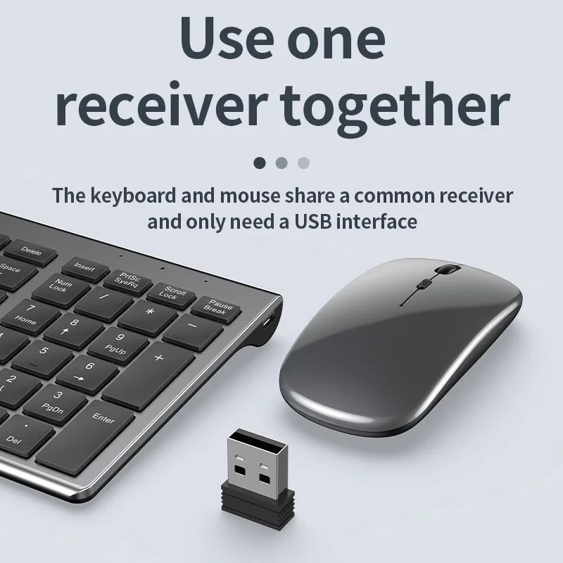 Silent Bluetooth Keyboard and Mouse Set - Multi-Device, Rechargeable, Full-Size for Laptop and PC