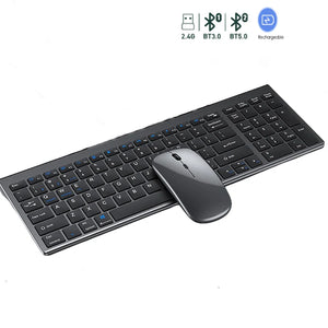 Silent Bluetooth Keyboard and Mouse Set - Multi-Device, Rechargeable, Full-Size for Laptop and PC
